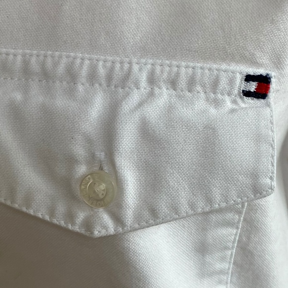 Tommy Jeans Cropped Cotton White Oxford Blouse - Size Large - Picture 4 of 8